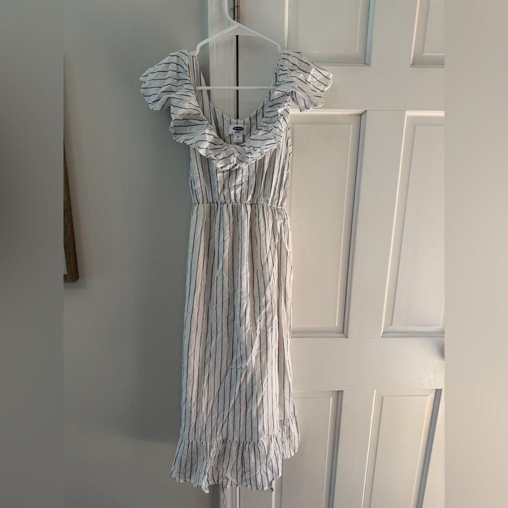 Blue and White Striped Ruffle Maxi Maternity Dress - Old Navy size XS